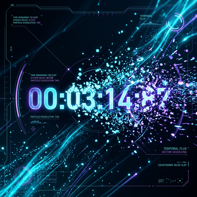 Abstract digital visualization of a dissolving countdown timer representing urgency